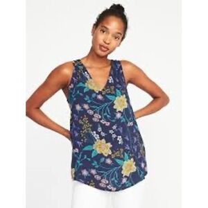 Old Navy Navy Blue Floral Sleeveless Cutout Blouse Women's Small Lightweight Top